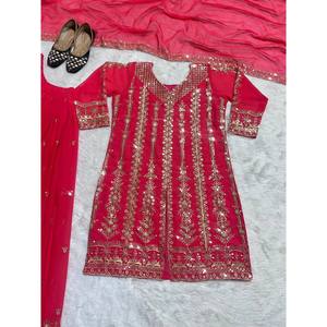 Top de soirée élégant pour femmes de créateur-Ensemble Plazzo et Dupatta avec jupe enveloppante assortie - Product Image 2