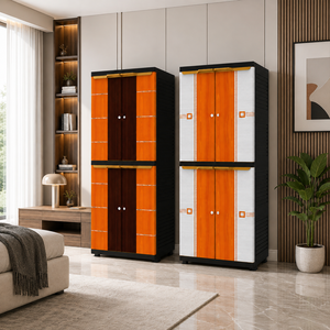 Naiba Mini <b>Portable</b> Plastic Cabinet/<b>Wardrobe</b> with White Orange Flat Panel Hinged Doors Suitable for Clothing & Bedroom Storage - Product Image 3