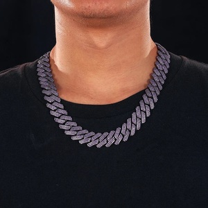 Collier chaîne Hip Hop en plaqué rhodium, maillons cubains de 14 mm, serti de diamants, pierre violette, cadeau pour mariage ou fête - Product Image 1