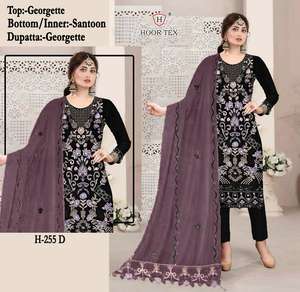 Collection Hiver Pakistanais Shalwar Kameez Taille 52 (6XL) Avec Georgette Top Santoon Intérieur Bas Georgette Dupatta Indien - Product Image 6