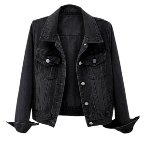 Veste en jean délavé pour femme, style tendance, couleur unie, boutonnée, coupe classique, en coton tissé, pour l'automne - Product Image 1