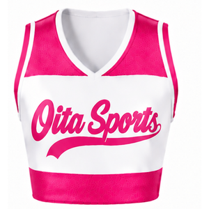 Maillot de cheerleading rose sublimé sans manches, tenue de sport athlétique pour équipe, uniforme de compétition et d'entraînement - Product Image 1