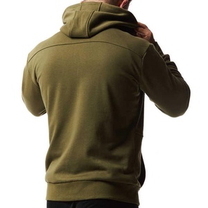 Sudadera con Capucha y Cremallera para Hombre, Color Verde Oliva, Estilo Casual, Corte Regular, para Otoño, Tejido de Punto, Color Sólido, con Bolsillo Frontal - Product Image 2
