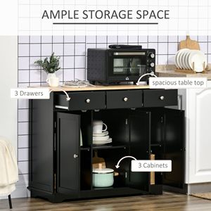 Credenza con Ripiani Regolabili, 3 Armadietti e 3 Cassetti, Nera, Arredamento Cucina Antico Tradizionale per Sala da Pranzo e Soggiorno - Product Image 4