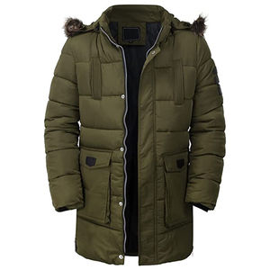 <b>Men</b> Plus Size <b>Long</b> Hooded Puffer Parka Jacket Fur Trim Olive Green Windproof Casual Winter <b>Coat</b> Canvas Polyester Wadding - Product Image 2