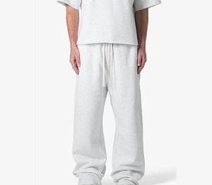 Men's <b>White</b> Cotton Sweatpants Elastic Waist Drawstring Casual Pants Autumn Midweight Knitted Breathable Flat Front Style - Product Image 6