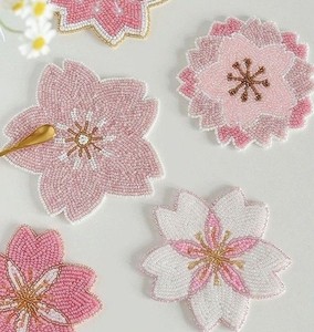 Embroidery Seed Beaded Coaster Set For Restaurant Home <b>Table</b> <b>Protection</b> Mat For Decorative Dining Coffee Tabletop Accessories - Product Image 3