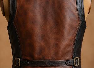 Men's <b>Black</b> Leather Buckle <b>Vest</b> Stand Collar Zipper Closure Outerwear - Product Image 4