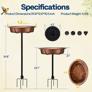 Bain d'oiseaux en cuivre avec pompe solaire, fontaine solaire autoportante pour extérieur, bol de bain d'oiseaux, fontaine solaire pour jardin, élément aquatique - Product Image 3