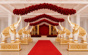 Décoration d'arche de mariage sud-indienne avec des éléphants, décoration d'entrée de mariage de luxe, fabricant exportateur en gros sur mesure - Product Image 2