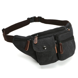 Sac banane unisexe personnalisable en toile bleue avec fermeture éclair et plusieurs poches pour usage quotidien - Product Image 2
