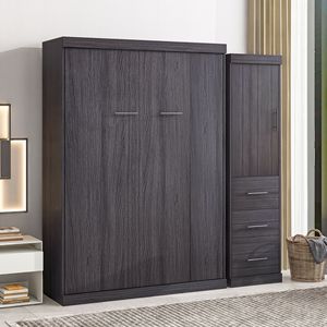 Lit Murphy gris pleine taille avec armoire et tiroirs, armoire de rangement pliable - Product Image 4