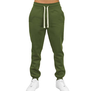 Pantalon de jogging décontracté pour homme, vert olive, taille élastique avec cordon de serrage, poches latérales, respirant, en coton tricoté - Product Image 1