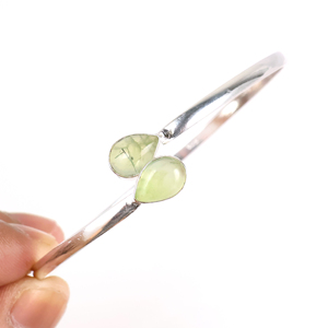 Wholesale 925 Sterling Silver Natural Green Prehnite Quartz Gemstone Teardrop Cuff Bangle Boho Minimalist Two <b>Stone</b> <b>Bracelet</b> - Product Image 1
