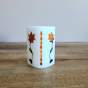 Luxury White Marble <b>Pen</b> Holder With Colorful Flower Inlay Design Elegant Office Desk Accessory Business <b>Gifts</b> Crafts In Sale - Product Image 1