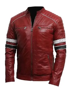 เสื้อแจ็คเก็ตหนังลายทางสีแดงสำหรับผู้ชาย - Product Image 1