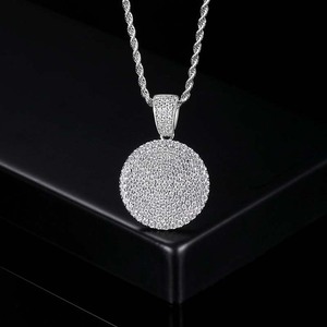 Luxury Round Crystal Pendant Necklace Rhodium Plated 925 Silver <b>Rope</b> <b>Chain</b> Unisex Everyday Wear - Product Image 1