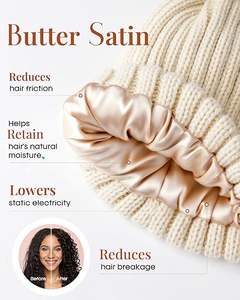 Bonnet en tricot doublé de satin pour femme avec pompon en fausse fourrure douce |   Chapeau d'hiver chaud de qualité supérieure |   Personnalisable - Product Image 2