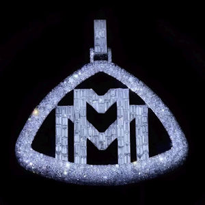 Colgante de Plata 925 con Moissanita Esmeralda y Diamantes Incoloros, Estilo Hip Hop Bling, Fabricante de Joyería de la India - Product Image 1