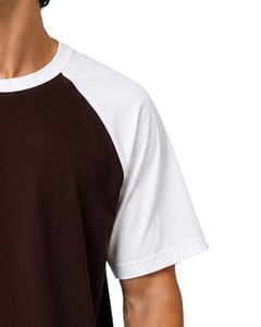 Manufacturer Custom Chocolate Brown And <b>White</b> Raglan T Shirt For Men Short Sleeve Crew Neck Cotton <b>Tee</b> Custom Casual Color Block - Product Image 4