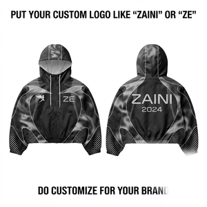 Veste coupe-vent imperméable respirante de qualité supérieure, design à panneaux noir et gris, logo personnalisé, tissu polyester/nylon, pour homme - Product Image 1