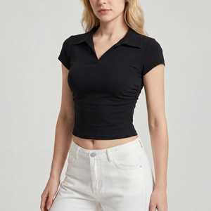 Camiseta de Punto Negra para Mujer, Cuello Alto, Manga Larga, Corte Ajustado, con Decoración de Cinturón, Estilo Y2K, para Todas las Temporadas - Product Image 6