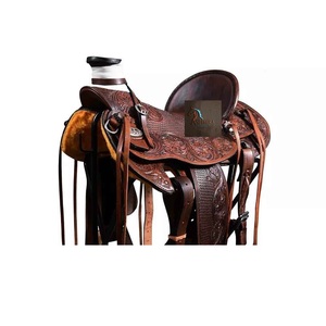Western Wade Tree Brown Leather Basket Wave & Floral <b>Hand</b> Tool Horse Saddle Hard Seat Latigo Straps With Tack Set 10" to 18"Inch - Product Image 2