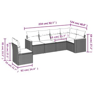Juego de sofás de patio de ratán sintético negro de 6 piezas con cojines, sofás de jardín - Product Image 3