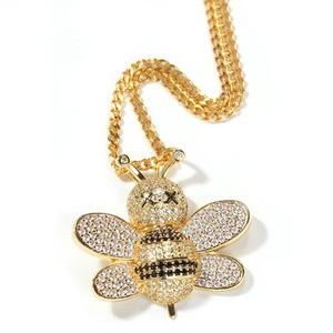 Gold Plated Brass <b>Bee</b> Pendant Necklace Cubic Zircon Iced Out Hip Hop Charm Chain Jewelry <b>Gift</b> - Product Image 2