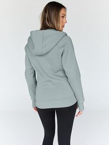 Sudadera con Capucha y Cierre Completo para Mujer, Corte Regular, Color Sólido, Tejido de Algodón y Fibra de Bambú, Ropa de Otoño - Product Image 2