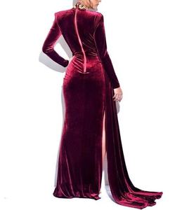 Vestido de Noche Sexy Asimétrico de Terciopelo Borgoña 2026 con Corte Imperio, Tirantes Finos, Abertura Alta y Diseño Bodycon - Product Image 5