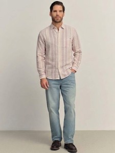 Camisa de vestir de lino/algodón a cuadros para hombre, transpirable, de doble botonadura, de manga larga, con cuello vuelto, tejida, ODM - Product Image 2
