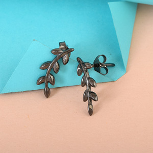Pendientes de Plata de Ley 925 con Diseño de Hoja Minimalista, Chapados en Rodio Negro, para Uso Diario, Joyería Fina para Mujer, Novedad 2026 - Product Image 2