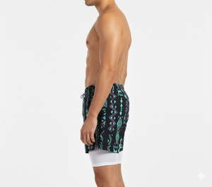 กางเกงชายหาดแบบซับลิเมชั่นสั่งทำพิเศษ 2 in 1 กางเกงว่ายน้ำผู้ชายพร้อมกางเกงเลกกิ้งซับในแบบรัดรูป แฟชั่นทันสมัย แห้งเร็ว - Product Image 3