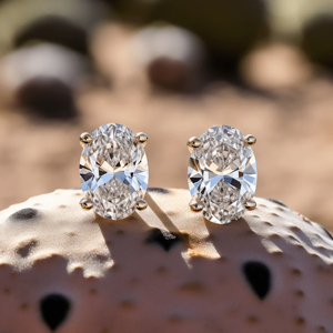 Oval Cut Moissanite <b>Stud</b> Earrings 14K Gold Plated Solitaire CZ Earrings for Women - Product Image 1