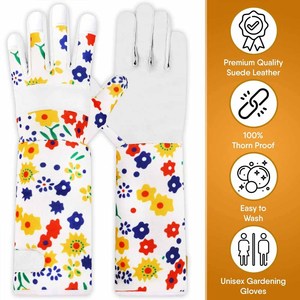 Guantes de Jardinería de Manga Larga para Mujer, Resistentes a Espinas, de Piel de Cabra, con Estampado Floral, Guantes de Jardín con Pantalla Táctil para Podar Rosas - Product Image 4