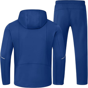 Ensemble de survêtement bleu à capuche pour homme, couleur unie, style sportif, séchage rapide, en polyester tricoté, pour l'automne - Product Image 2