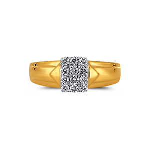 Bague de mariage de luxe pour homme en or jaune 14 carats avec diamant de laboratoire taille brillant rond et serti invisible, style signet - Product Image 3