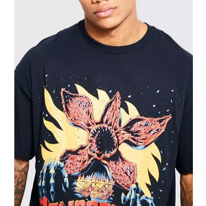 Men's Dark Gray Short Sleeve T-<b>Shirt</b> With Blue Rocker Playing Guitar In <b>Flames</b> Photo Print O-Neck Casual Fit Regular Length - Product Image 3