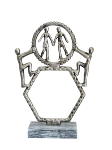 Escultura Moderna de Aluminio Abstracta con Figuras Humanas y Engranajes Industriales, Figura Artística de Metal Plateado, Estatua de Unidad, Decoración para el Hogar, Regalo - Product Image 2