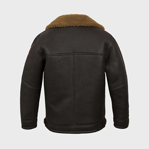 Veste en cuir marron foncé pour homme, col en fourrure beige, manteau d'hiver en peau de mouton véritable, doublure en polaire chaude, vêtement d'extérieur - Product Image 2
