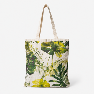 Custom Logo Tropical Print Cotton Beach Tote Bag 140 GSM 38x42 cm Reusable <b>Shopper</b> Wholesale OEM ODM Private Label Manufacturer - Product Image 2