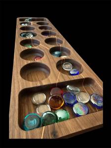 Carved Wooden <b>Mancala</b> Game Board with Glass Beads Classic African Counting Board Game for Family Entertainment - Product Image 2