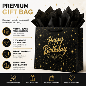 Luxury Custom Birthday Gift <b>Bag</b> with Greeting Card Black Gold Foil Design Paper Gift Packaging <b>Bag</b> for Party Celebration - Product Image 5