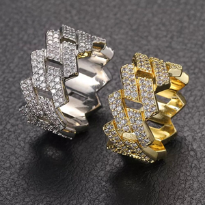 Moissanite Gold Tone Iced Out Cuban Link <b>Ring</b> Luxury Hip Hop Statement Jewelry Bold Pave Band for <b>Men</b> Women - Product Image 3