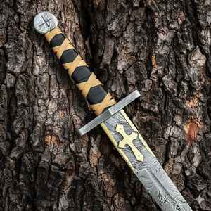 ดาบไวกิ้งทำมือขายส่งยอดนิยม พร้อมปลอกดาบไม้แกะสลัก สไตล์นอร์สยุคกลาง ใบดาบคุณภาพสูงสำหรับนักรบ - Product Image 3