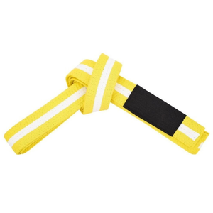 Ceinture de karaté jaune avec rayures blanches et patch noir, vêtements d'arts martiaux unisexes - Product Image 5