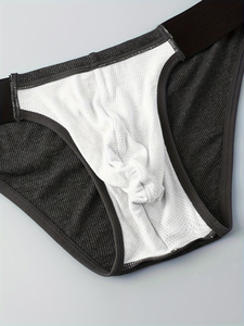 Calzoncillos bóxer de una pieza para hombre, de algodón tejido, de corte bajo, transpirables, informales, en colores sólidos, con cintura a rayas en blanco, negro, rojo y gris. - Product Image 6