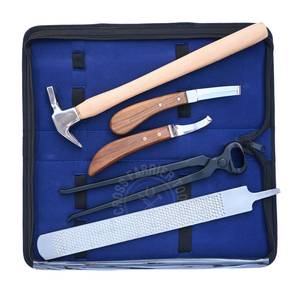 Juego de herramientas de herrador para el cuidado de pezuñas con martillo para clavos, lima raspadora, cuchilla curva tipo D y cuchilla de doble filo, y alicates para pezuñas - Product Image 1
