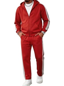 Two-Piece Men's Autumn Winter & Spring Set Featuring a Short Striped Knit Zip-Up Jacket Long Sleeves And a Hood with Drawstring - Product Image 2